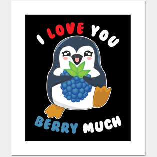 I Love You Berry Much Cute Penguin I Love You Pun Posters and Art